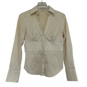 Express Button Down Shirt Cream with Gold stitching